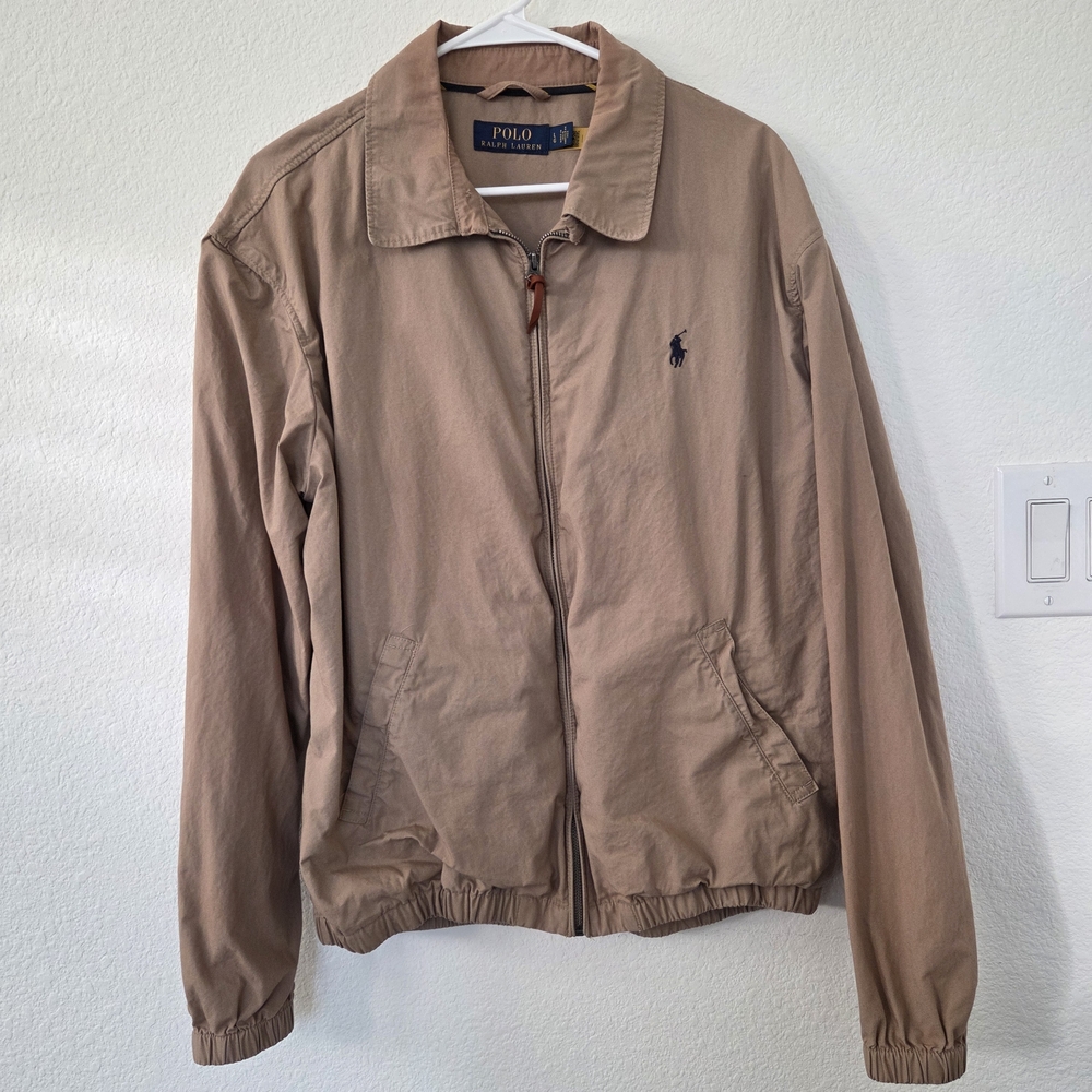 Polo Ralph Lauren Men's Tan Collar Zip Up Bomber Jacket 100% Cotton Size L